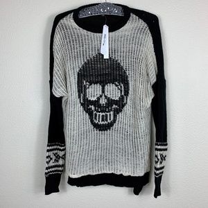 Aqua | Graphic Black & White Skull Print Sweater